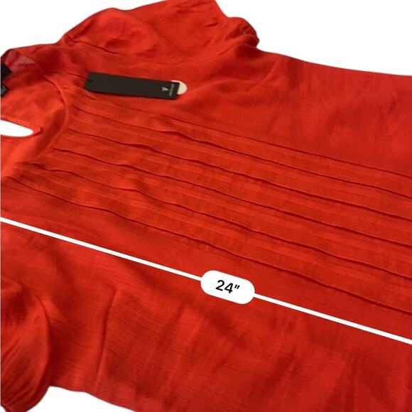 Lulus Sophisticated Sweetheart Red Orange Pleated Puff Sleeve Top NEW Size SMALL - Picture 9 of 11